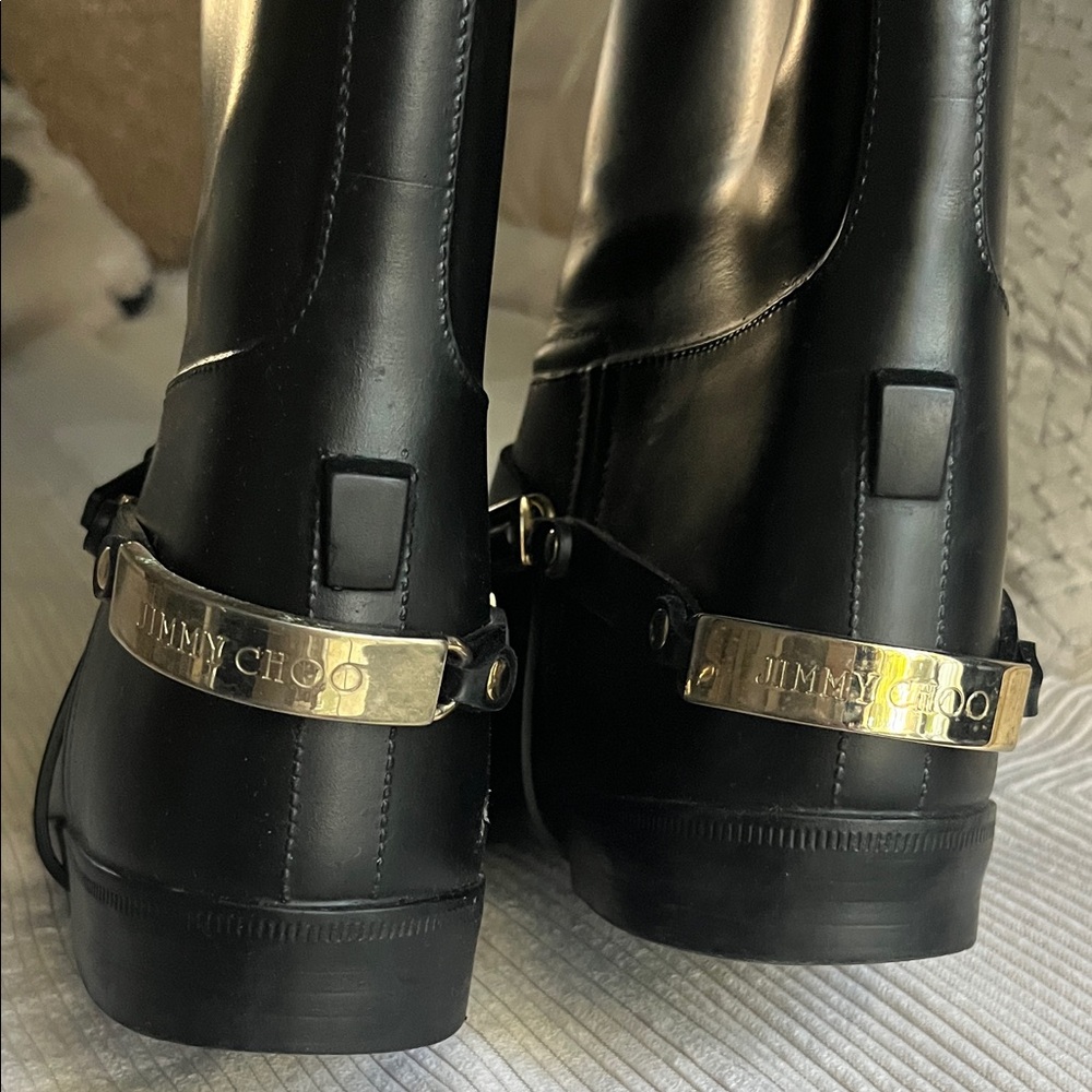 Jimmy Choo Black Boots with Gold Detailing